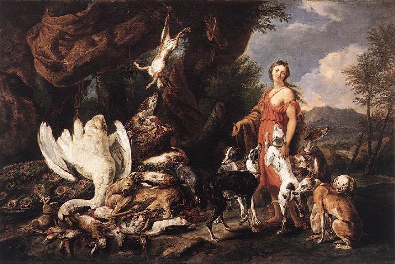 FYT, Jan Diana with Her Hunting Dogs beside Kill  dfg China oil painting art